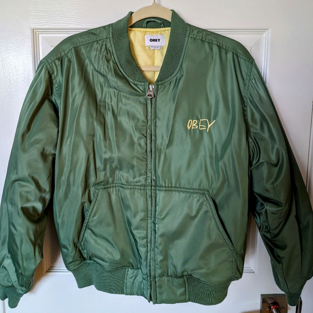 Obey Steve Satin Bomber Jacket Embroidered Bird Small